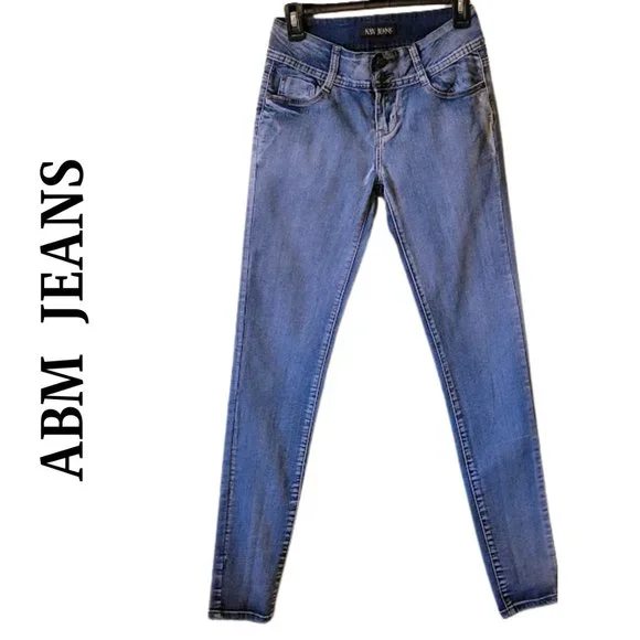 ABM Jeans -Low Rise Skinny Double Button Fly Slightly Distressed Jeans - SZ 7 - Picture 2 of 14